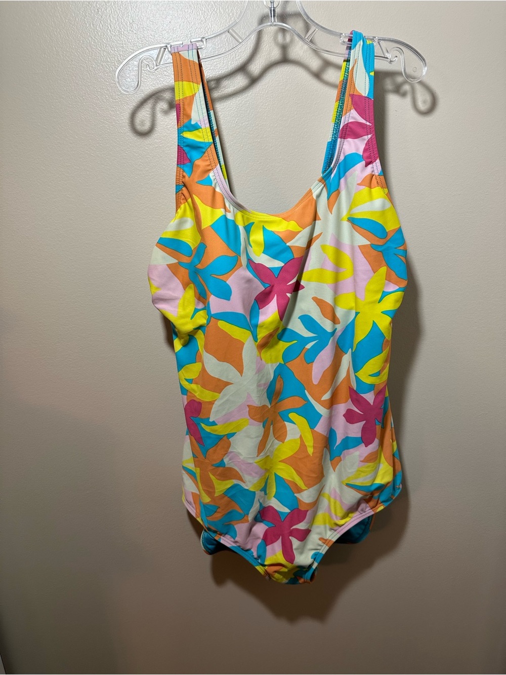 Lands End Womens Size 16 One Piece Swimsuit Bright Floral Beach Vacation